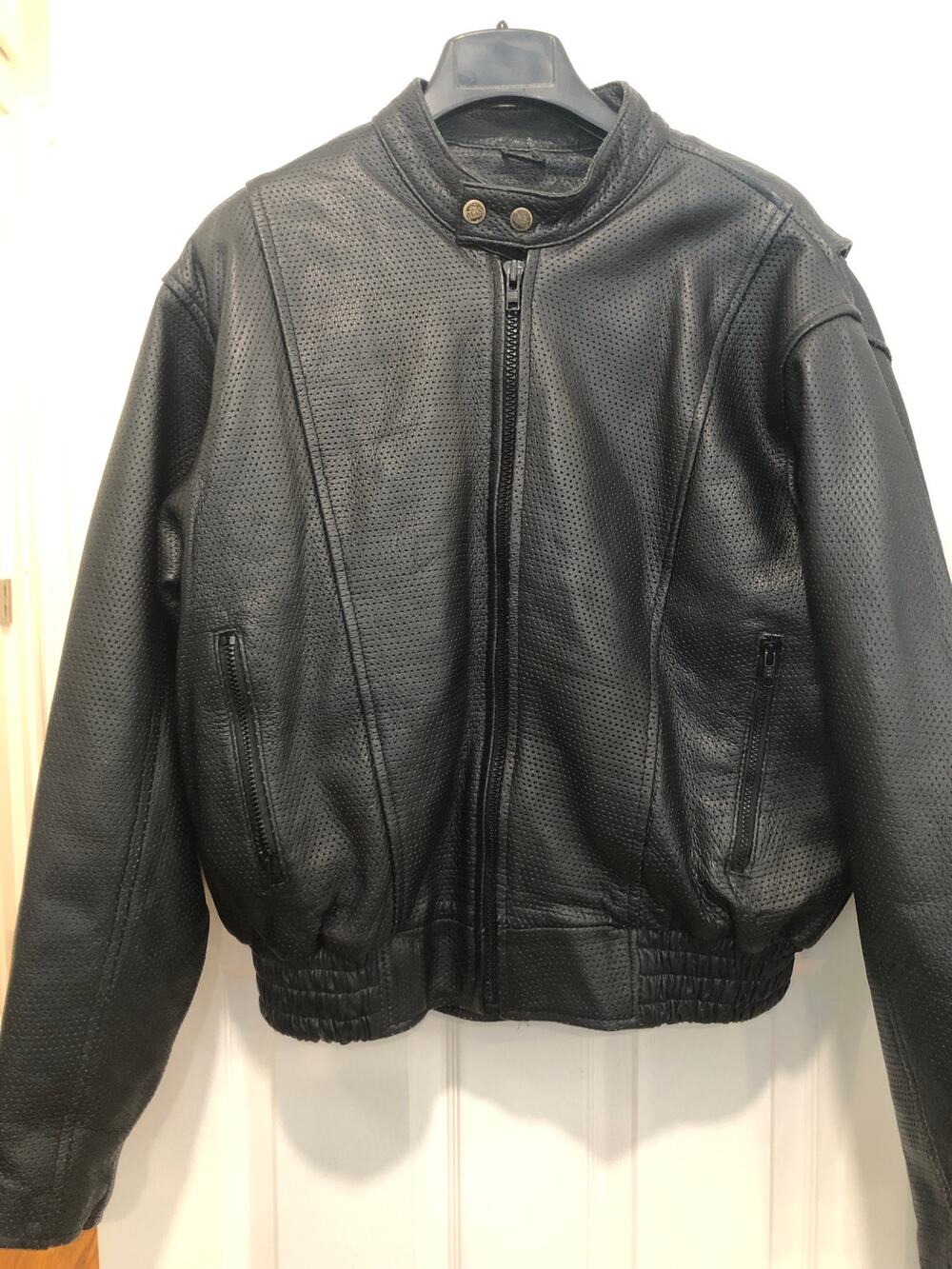 Vintage MAS Leather Perforated Moto Jacket Black Bomber Concealed Carry L/XL